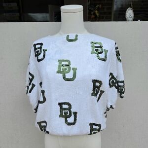 Baylor University Sequin Midriff Balloon Sleeve Midriff Womens size Medium NWT